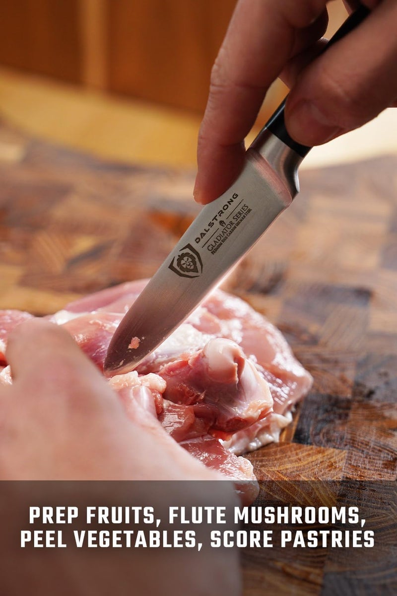 Dalstrong Paring Knife - 3.5 inch - Gladiator Series Elite - Forged High-Carbon German Steel - Black G10 Handle - Sheath Included - Razor Sharp Kitchen Knife - Cooking Chef Knife - NSF Certified - Image 3